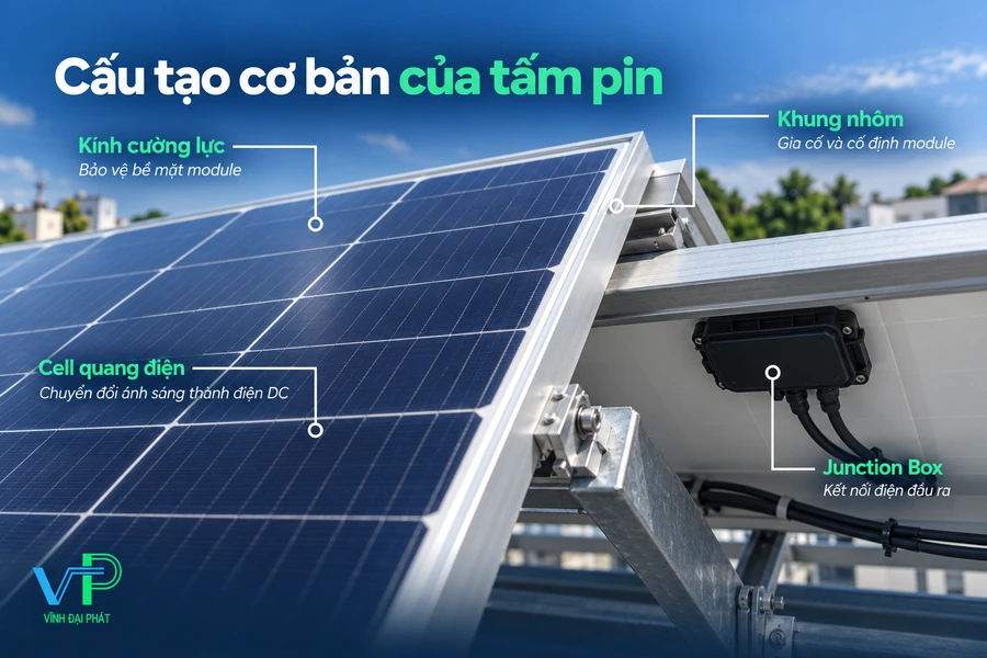 Cấu tạo cơ bản của tấm pin năng lượng mặt trời Các thành phần cơ bản của một module điện mặt trời