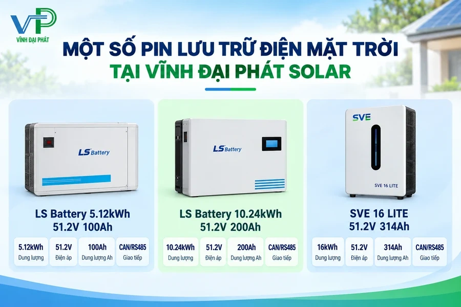 Một số pin lưu trữ điện mặt trời tại Vĩnh Đại Phát Solar