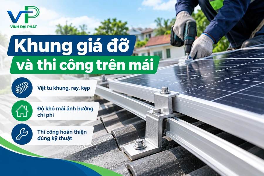 Khung giá đỡ và thi công điện mặt trời trên mái Khung giá đỡ và thi công tấm pin điện mặt trời trên mái gia đình