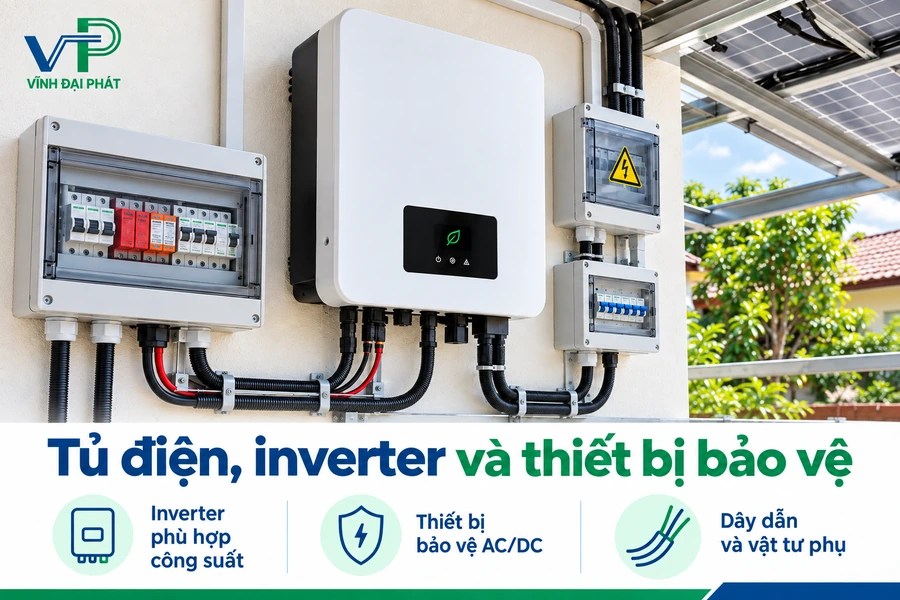 Tủ điện và inverter điện mặt trời Tủ điện inverter và thiết bị bảo vệ trong hệ thống điện mặt trời gia đình